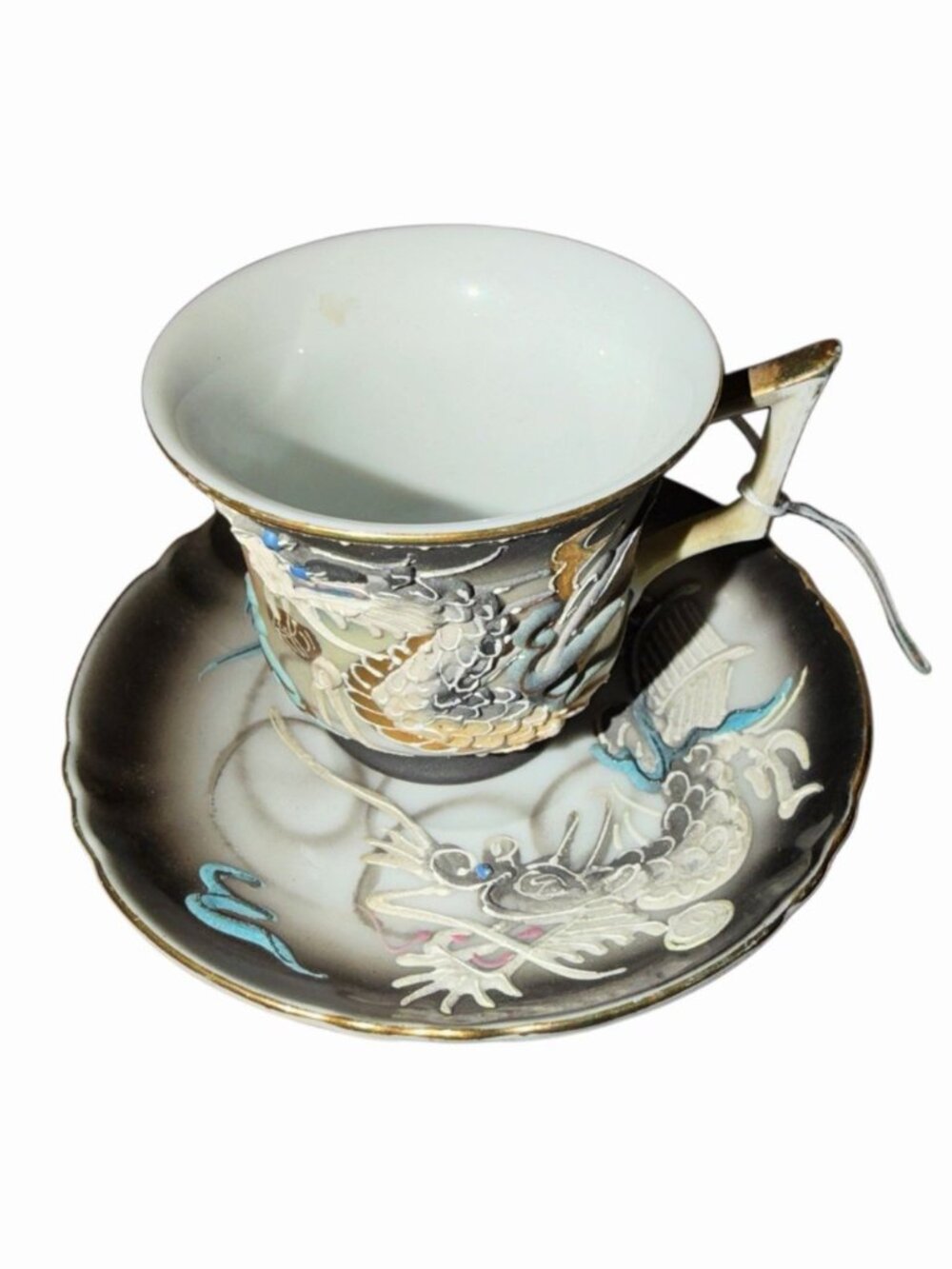 Acra China Black Dragon Teacup Set Dragonware Moriage Porcelain